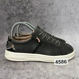 Hey Dude Karina Shoes Womens 6 Jet Black Sneakers Snakeskin Low Top Canvas